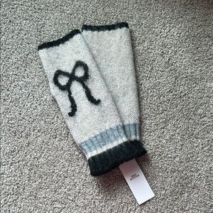Gray and Black Knit Arm Warmers with Bow Design